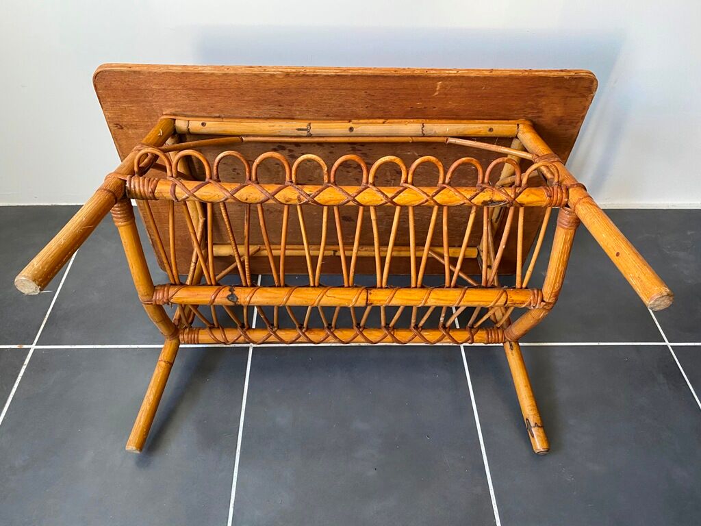 Vintage rattan coffee table 86x53x46 70s