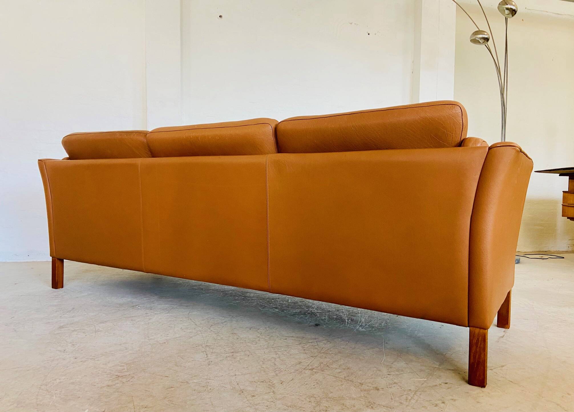 Vintage Danish mid-century Morgans Hansen cognac 3-seater sofa