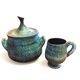 Large Patterned Cup on Matte Blue Glaze, by Jean De Lespinasse, 1950s / 1970s
