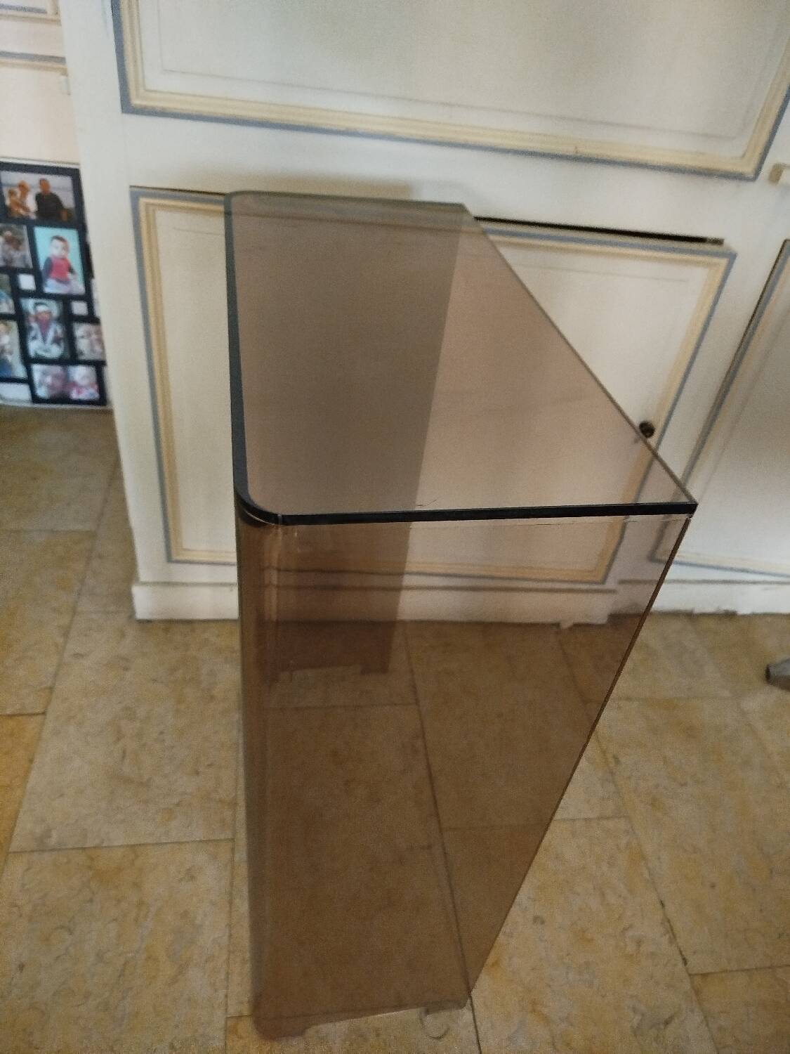 Console Michel Dumas in smoked plexiglass, 1970s.