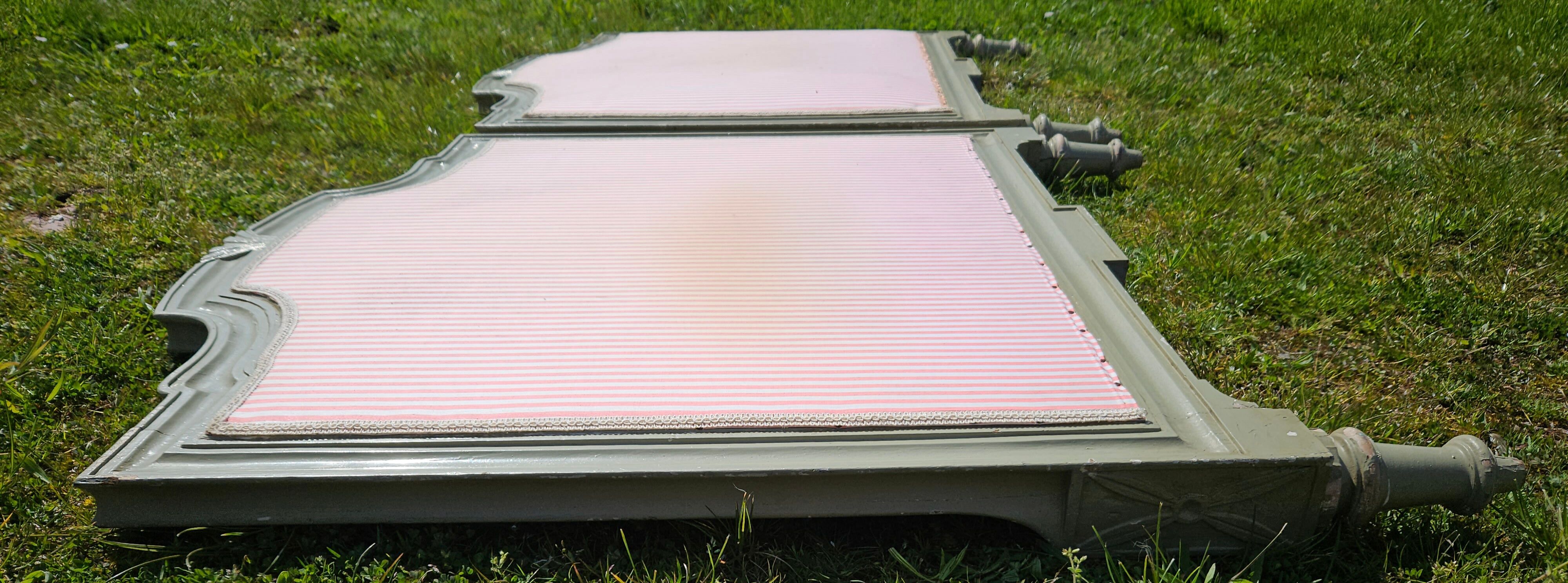 2 headboards striped fabric and wood painted putty color