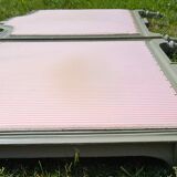 2 headboards striped fabric and wood painted putty color