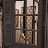 Dark grey wooden trompe l'oeil shutter mirror 1990 / wall decoration object Shutter-style mirror