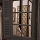 Dark grey wooden trompe l'oeil shutter mirror 1990 / wall decoration object Shutter-style mirror