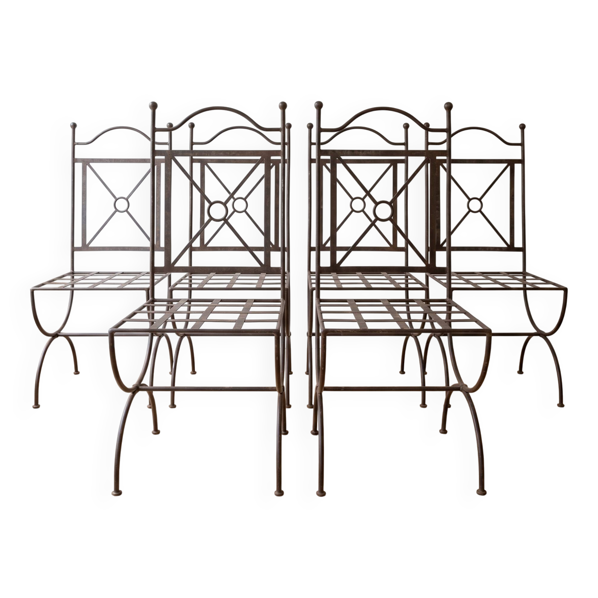 Set of 6 garden chairs in wrought iron rustic style
