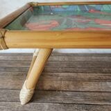 Folding tray parrots and flowers fiber and rattan