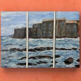 Triptych A Small Corner of Saint-Tropez 70 X 90 Painting of the Ponche Beach