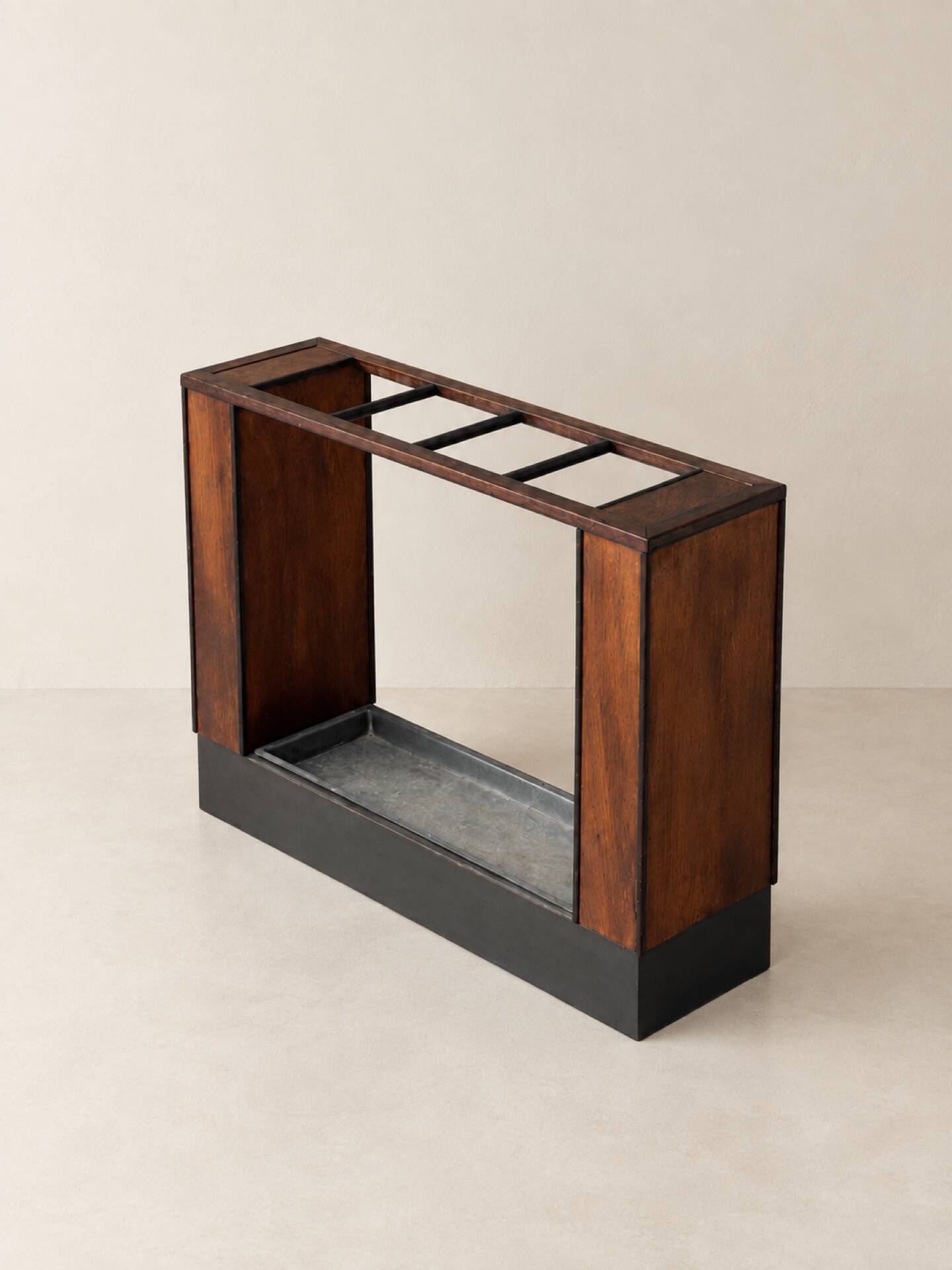 Vintage Art Deco umbrella stand in wood & metal – c. 1930–1940