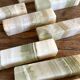 Minimalist knife rests in natural stone