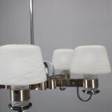 Art Deco nickel chandelier with textured glass, Czechoslovakia, 1930s