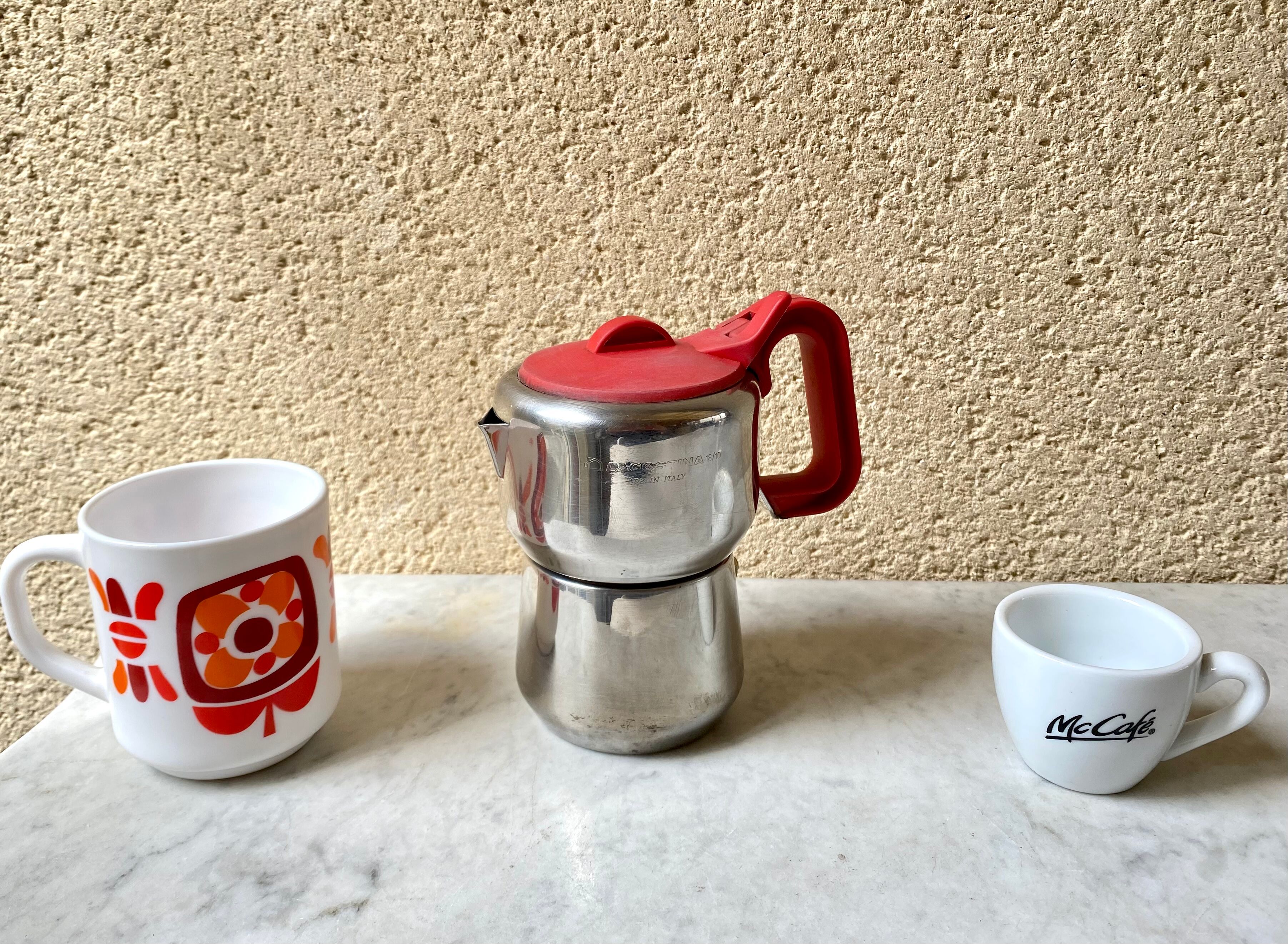 Italian coffee maker 3 cups lagostina vintage 60s design streamline stainless steel 18/10