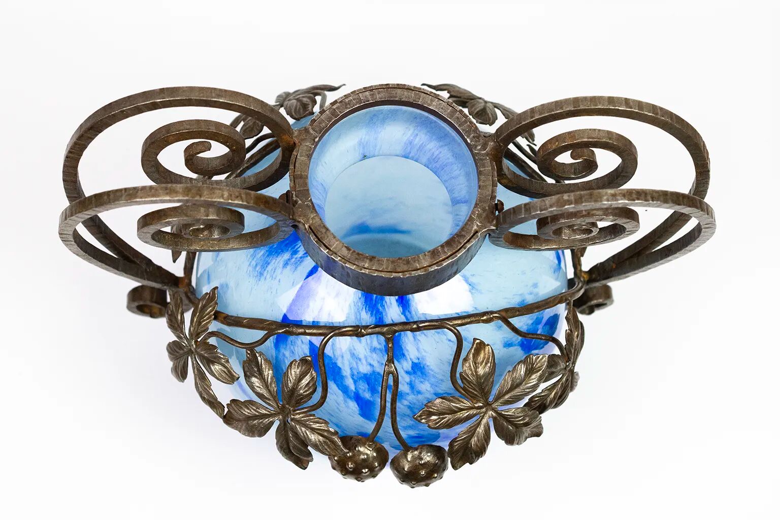 Vase Art Nouveau en verre et fer forgé, André Delatte Nancy, vers 1925