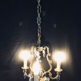 Bronze and crystal 3 light cage chandelier