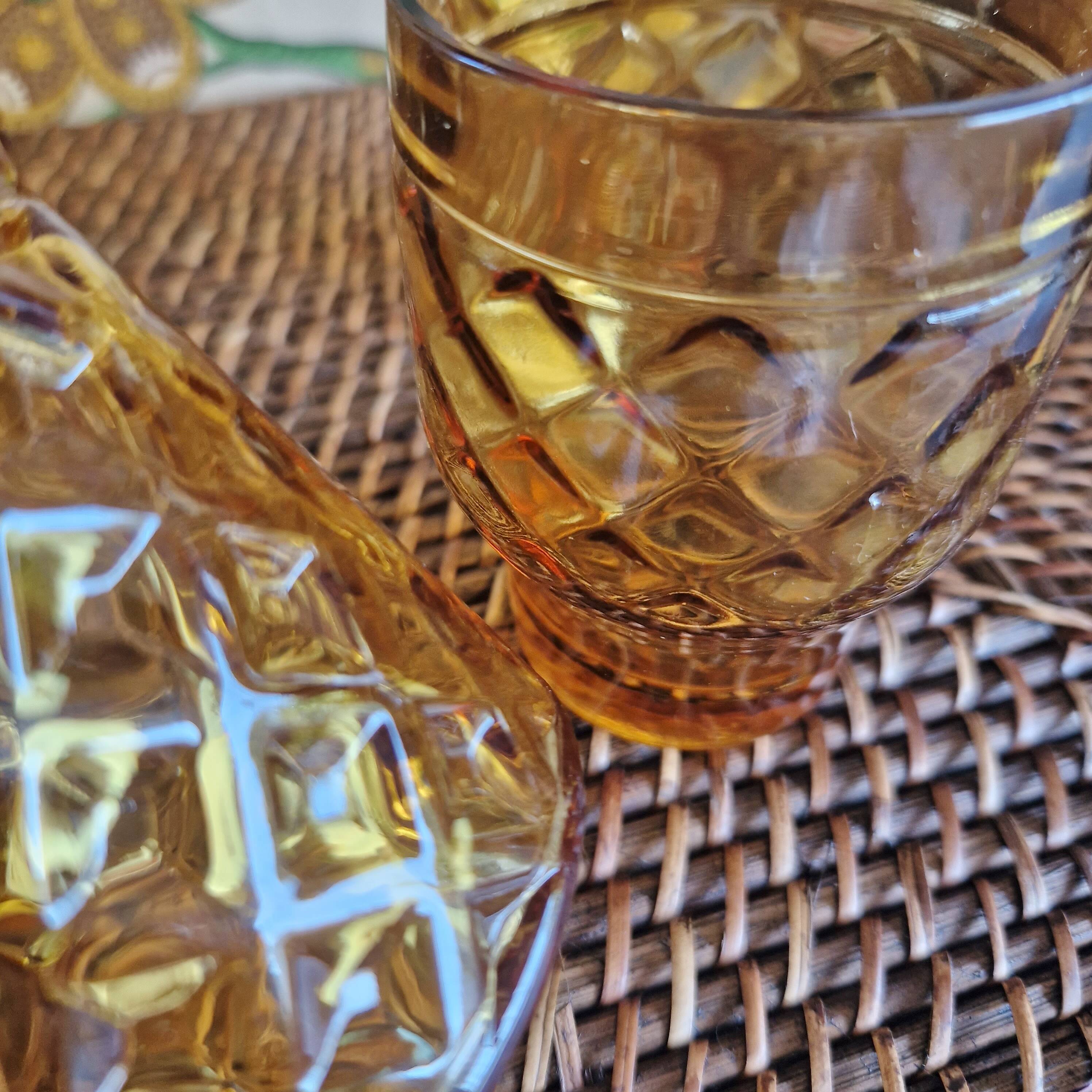 Set of 5 vintage glasses in amber yellow glass pernod france 2 assorted models