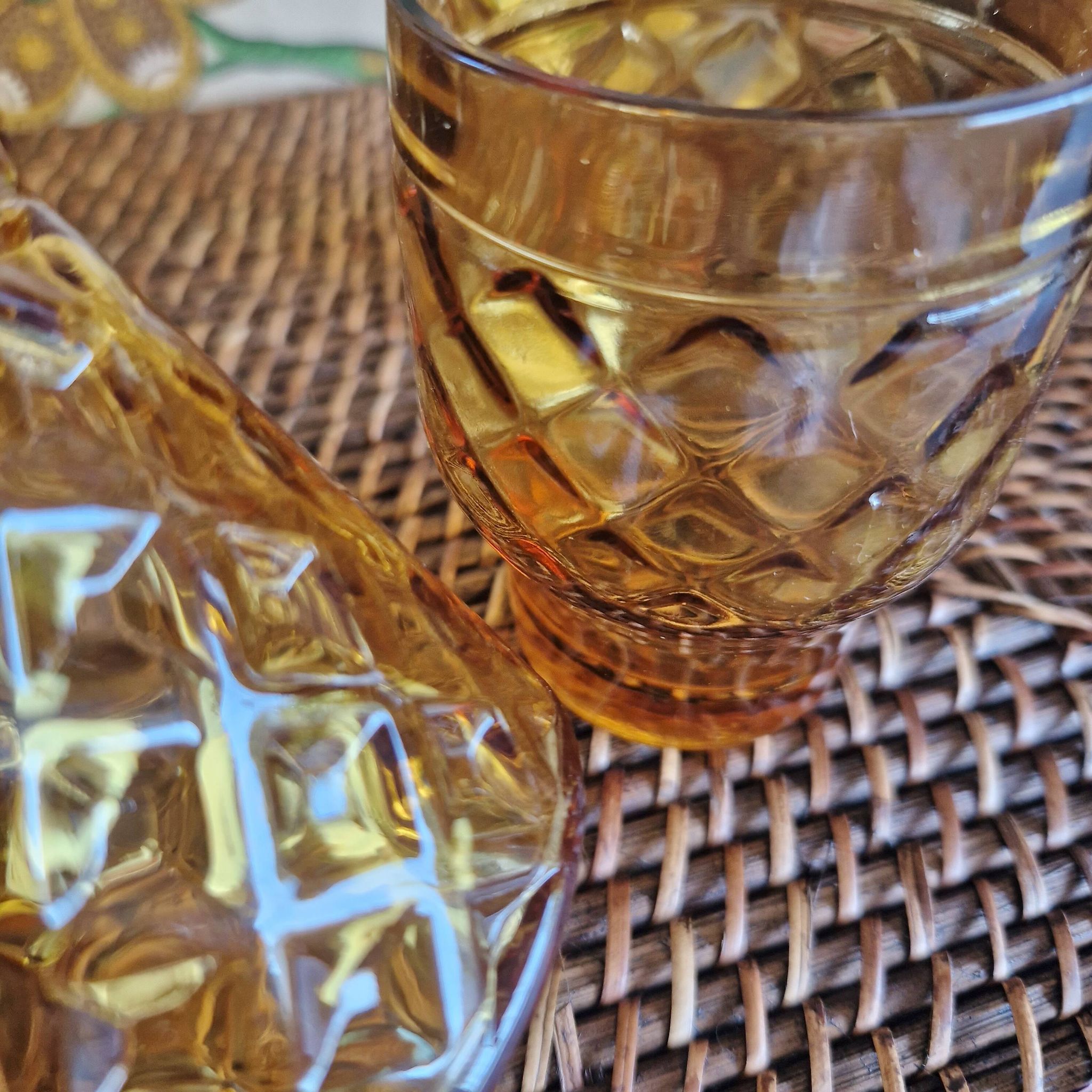 Set of 5 vintage glasses in amber yellow glass pernod france 2 assorted models