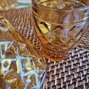Set of 5 vintage glasses in amber yellow glass pernod france 2 assorted models