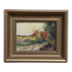 Huile sur panneau originale "Huts" par K.B, vintage et encadrée 30 × 25 cm