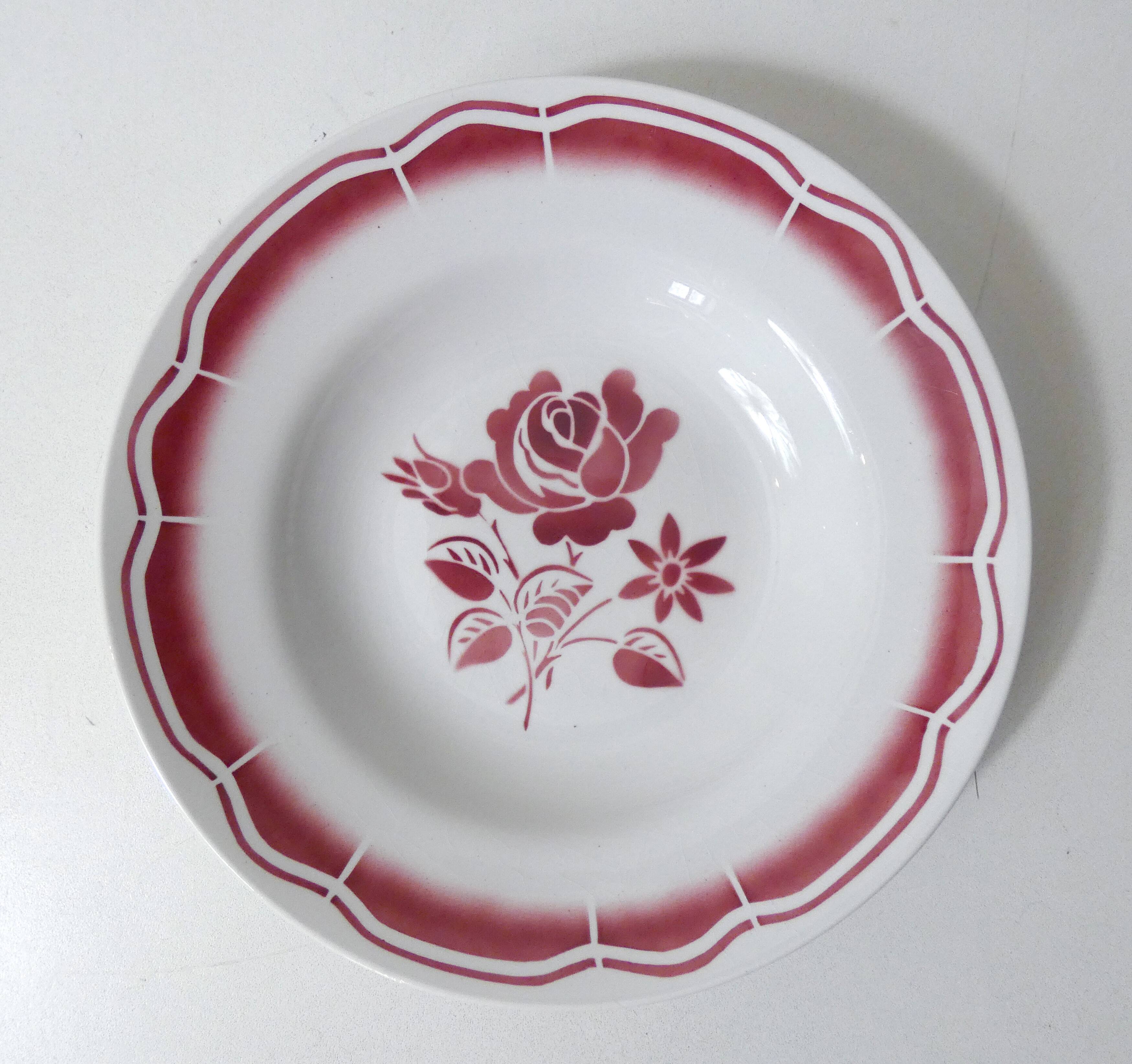 9 FB Digoin pink soup plates
