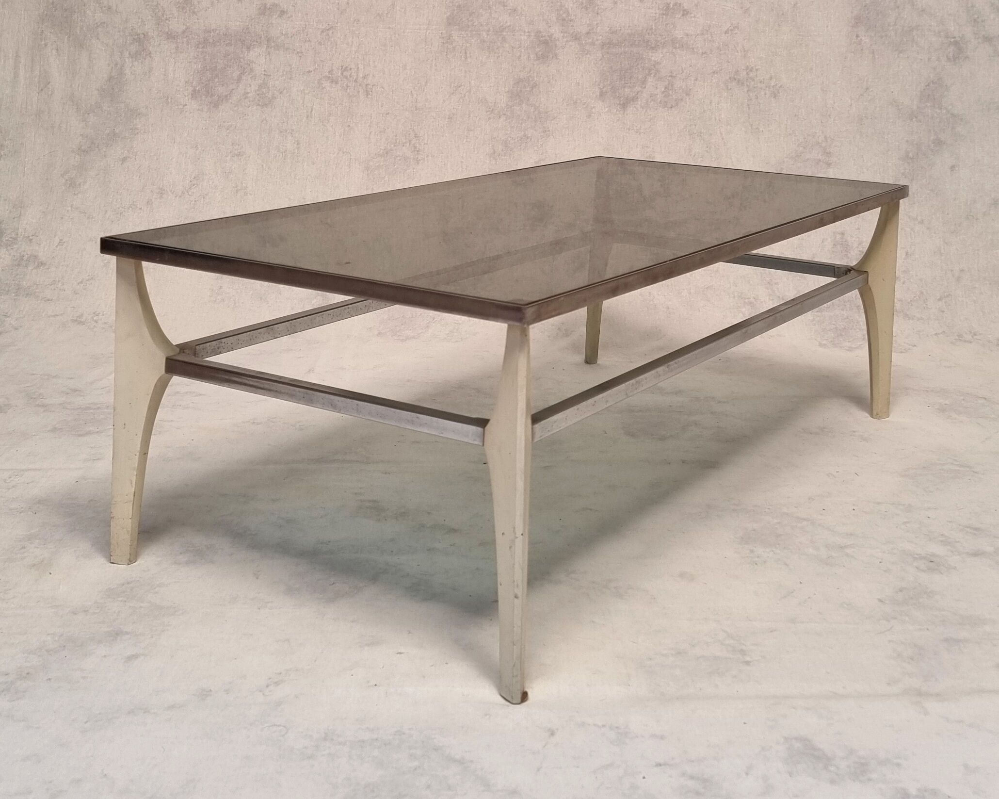 Italian coffee table metal & smoked glass ca 1970