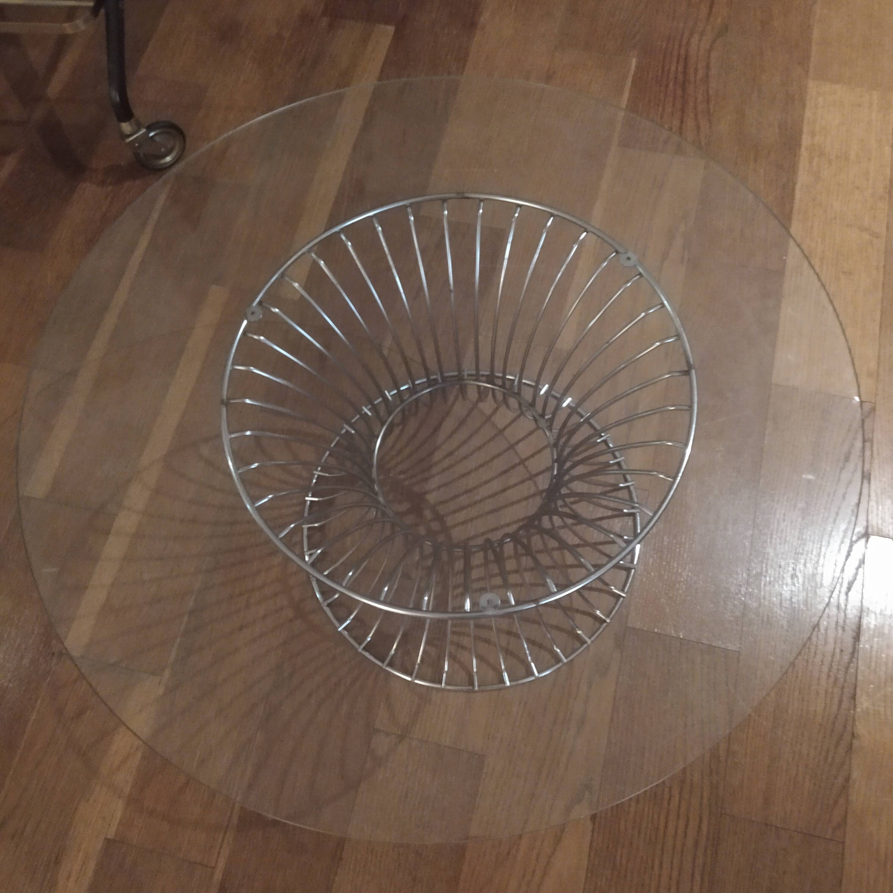 vintage 70s round designer coffee table with wire base
