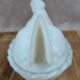 Hen on white opaline glass basket – marked Sv