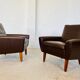 Vintage retro danish mid-century g. thams club chairs in coco brown leather