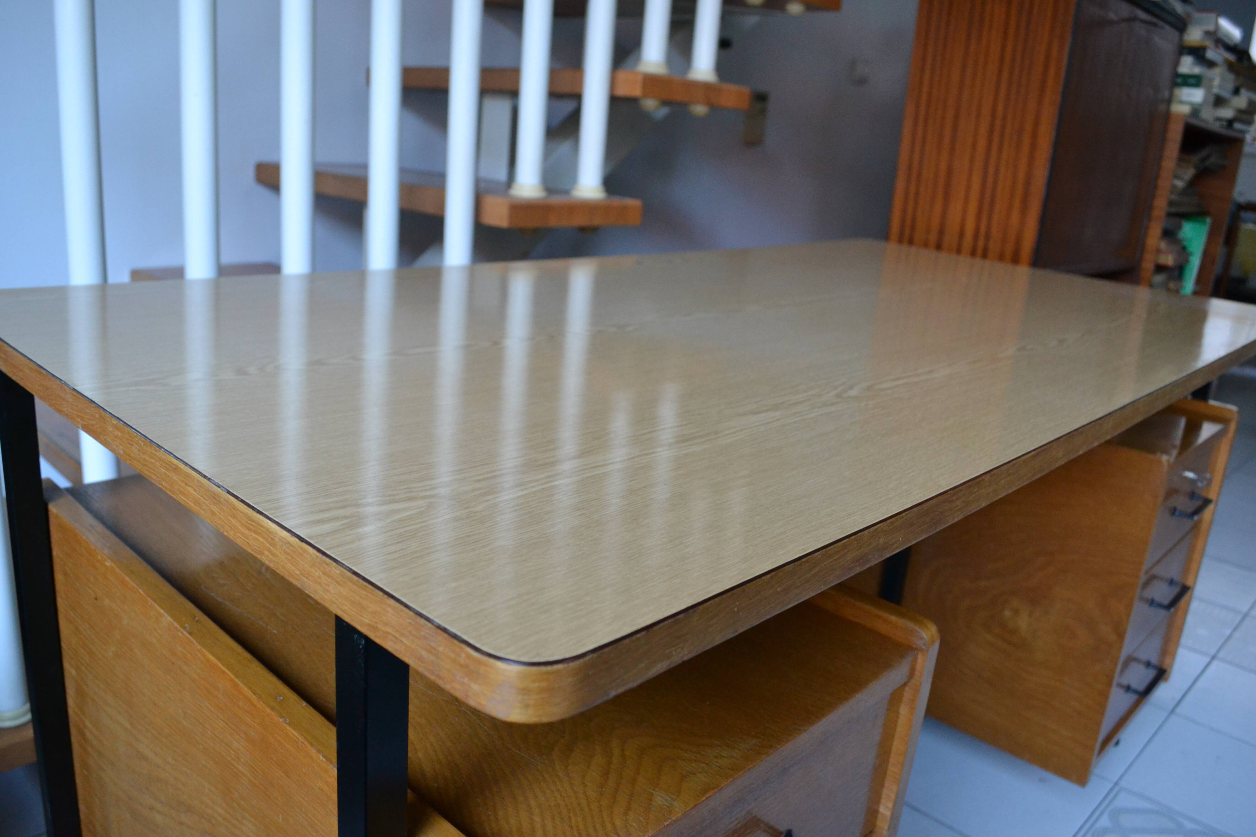 Modernist desk with two oak pedestals from the 60s