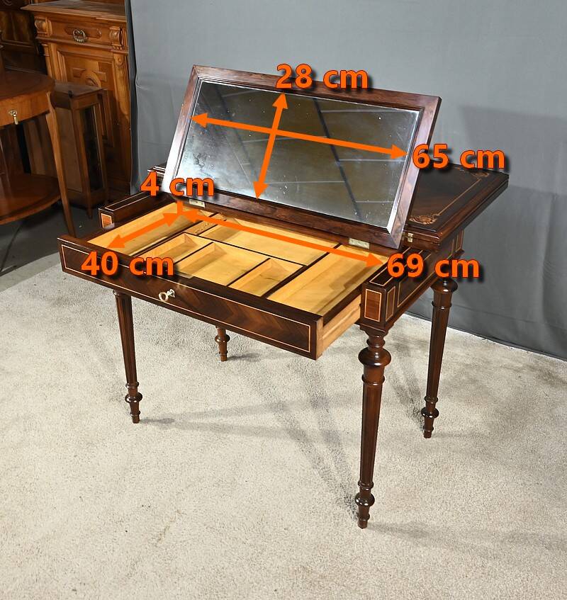 Marquetry system table, louis xvi style – 2nd half of the 19th century