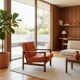 Modern long chair terracotta bouclé