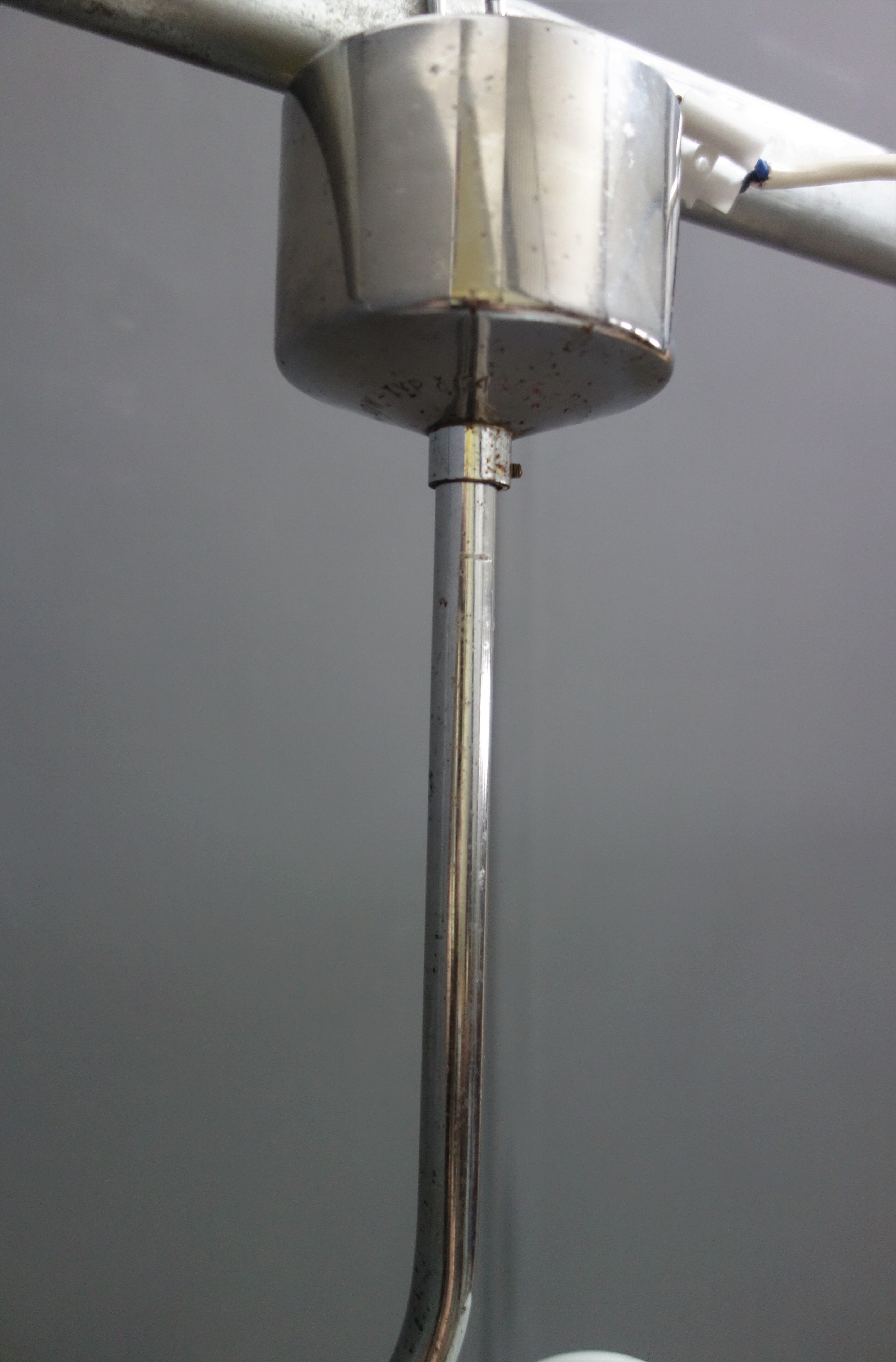 Chrome pendant lamp with 3 white shades 1960s