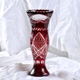Large antique Bohemian vase, chiseled ruby color