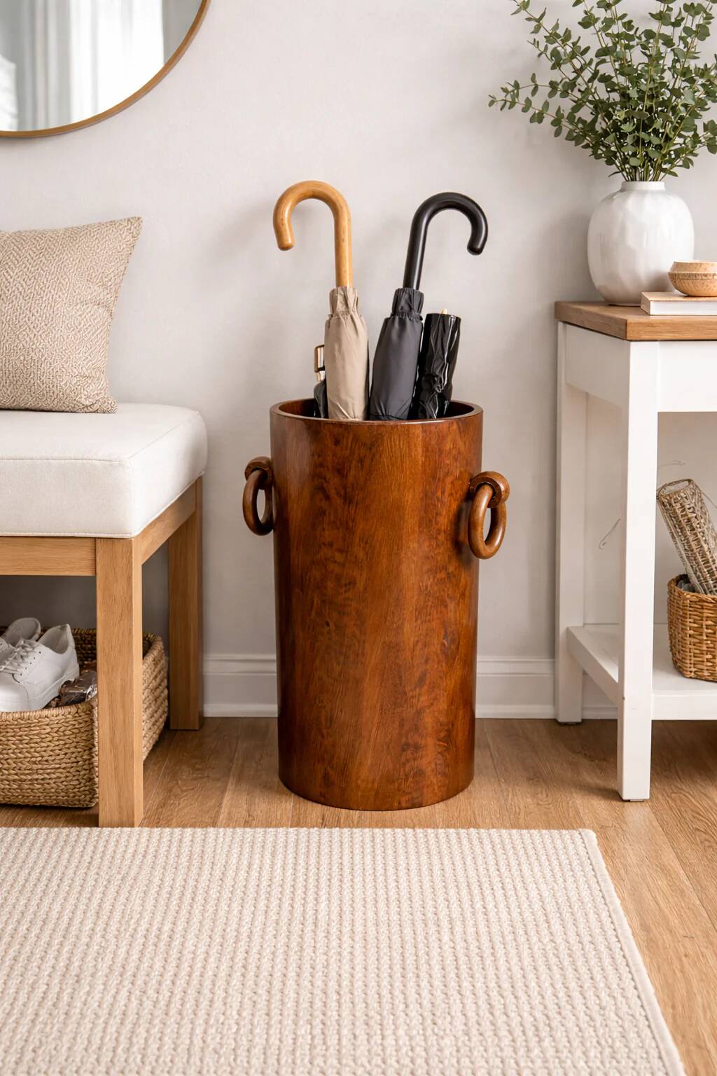 Vintage brutalist umbrella stand or walnut from the 50s/60s.