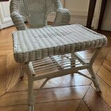 White rattan children's armchair and table