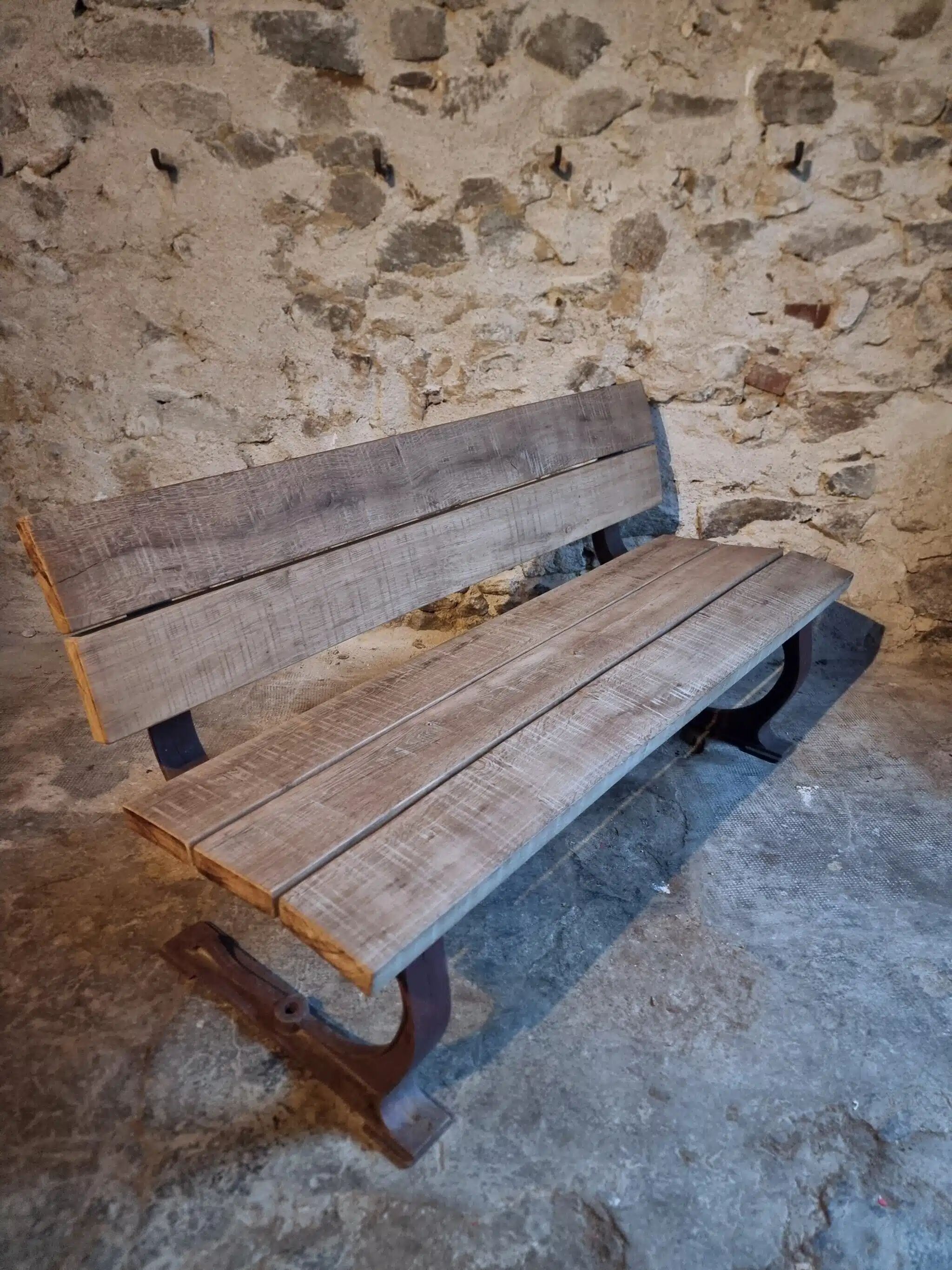 Vintage garden bench – oak and cast iron – from the 1960s