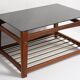 Mid-century Swedish coffee table, black glass and teak wood, 1960s.