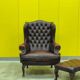 Burgundy leather chesterfield wing chair with Ottoman