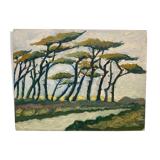 Pine painting and vintage river