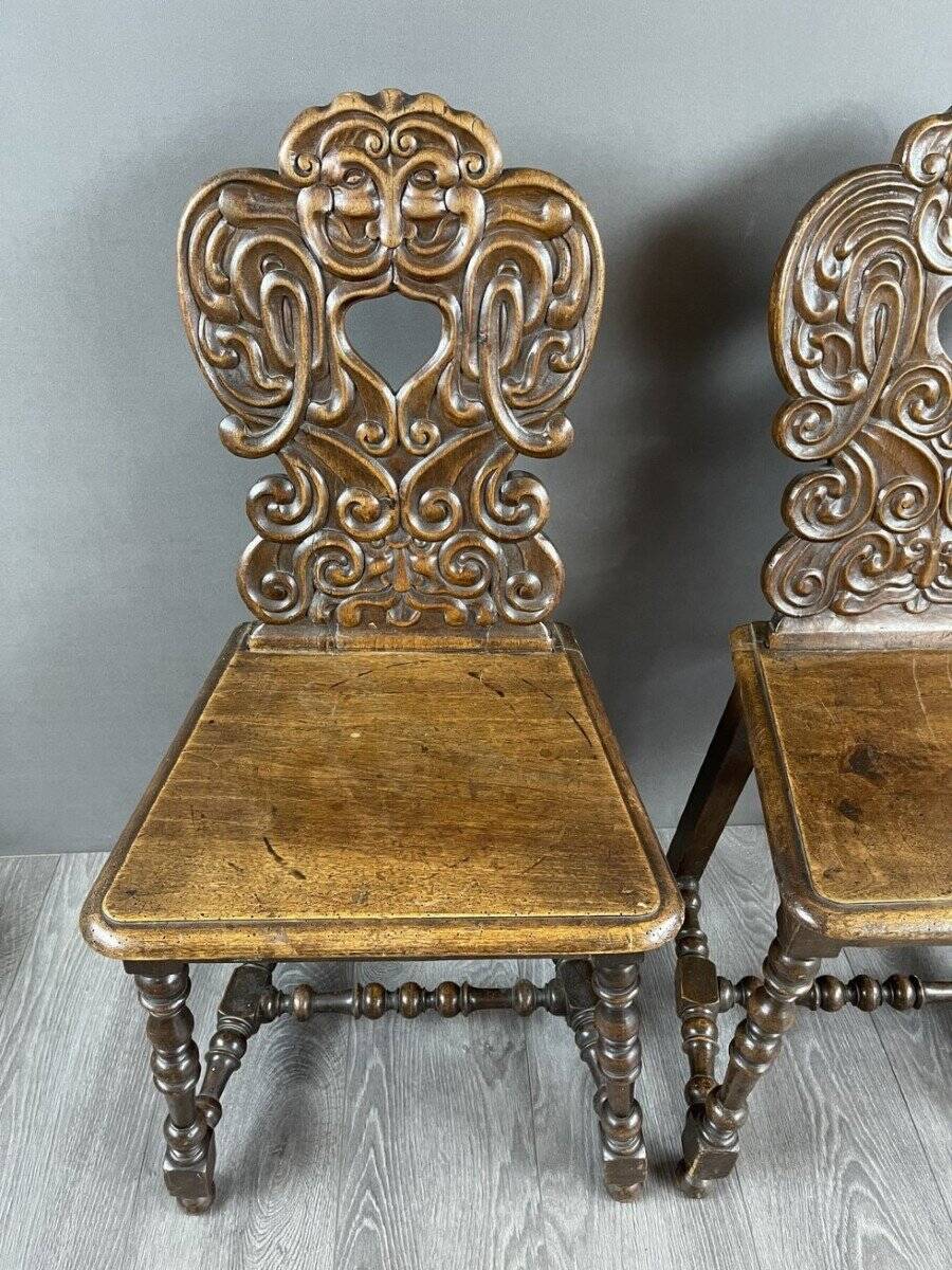 Pair of Carved Wooden Chairs, Late 19th Century