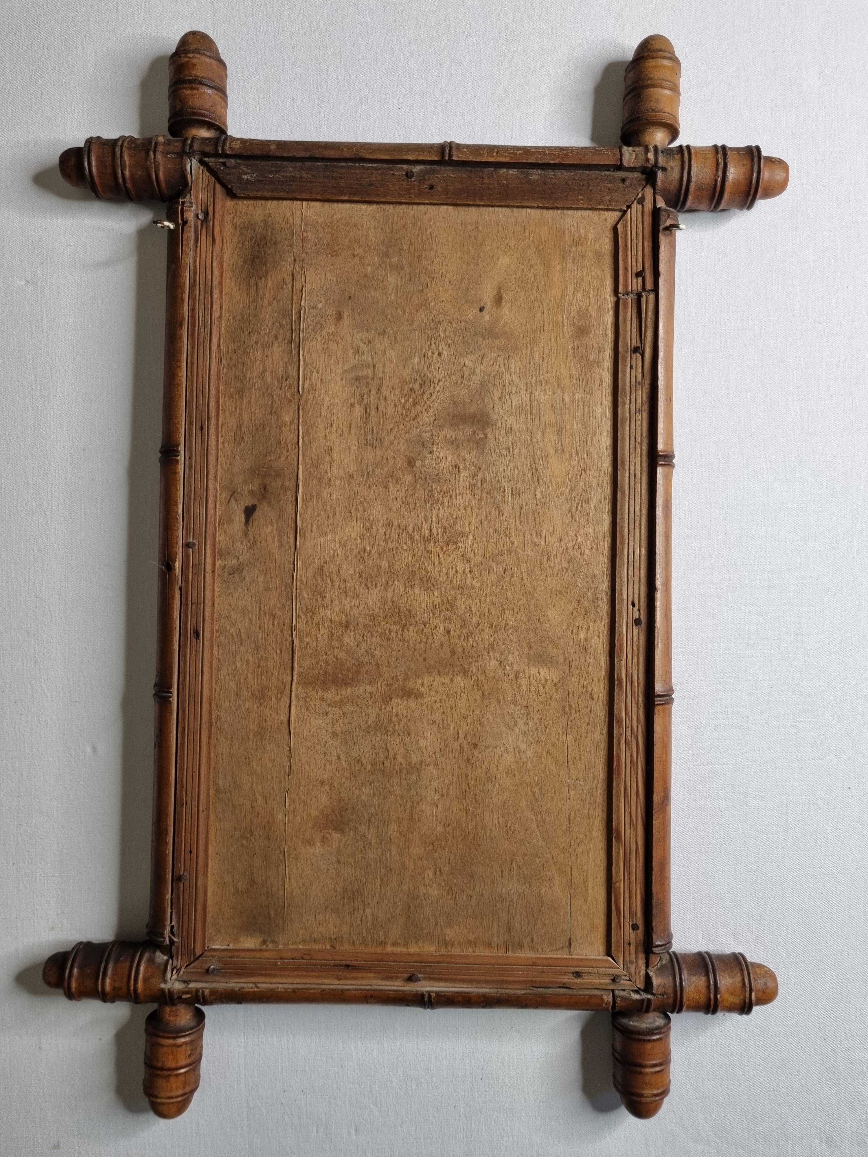 Antique bamboo-style mirror in turned wood – late 19th century, 62 x 42 cm