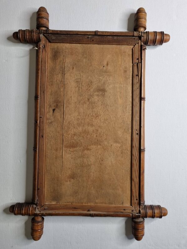 Miroir ancien de style bambou en bois tourné – fin XIXe siècle, 62 x 42 cm