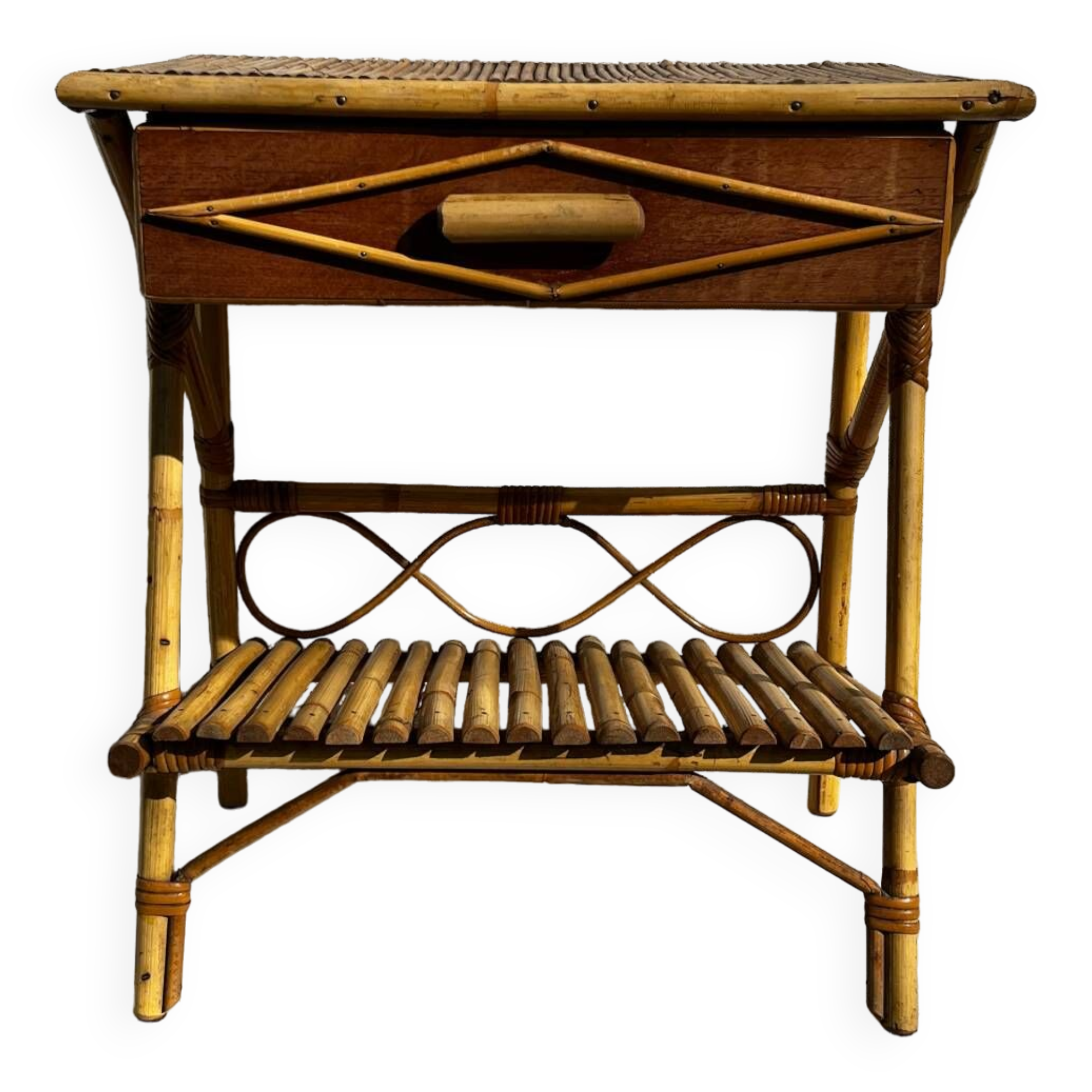 Bedside table 1960 bamboo rattan
