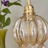 Vintage globe pendant light in amber bubble glass