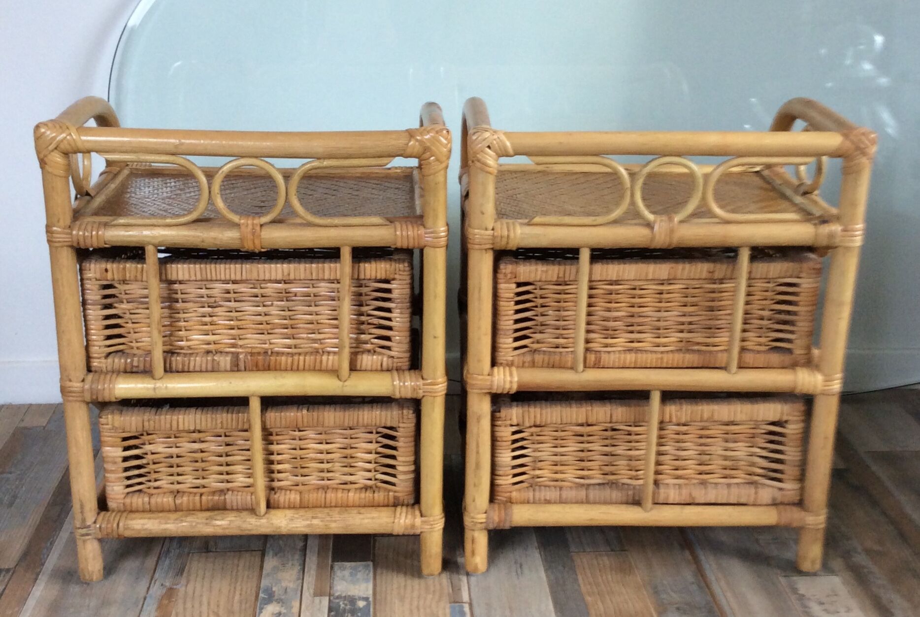 Pair of rattan bedside tables from the 70s