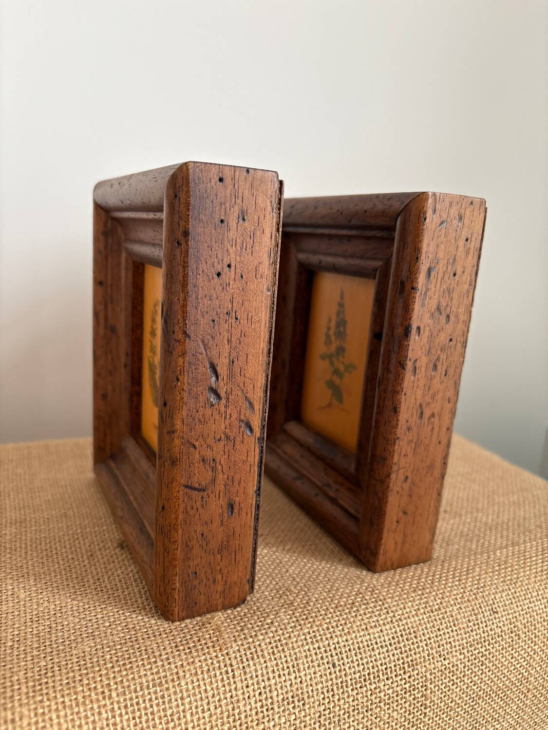 Set of 2 botanical decorative wooden frames, 13cm x 15.5cm