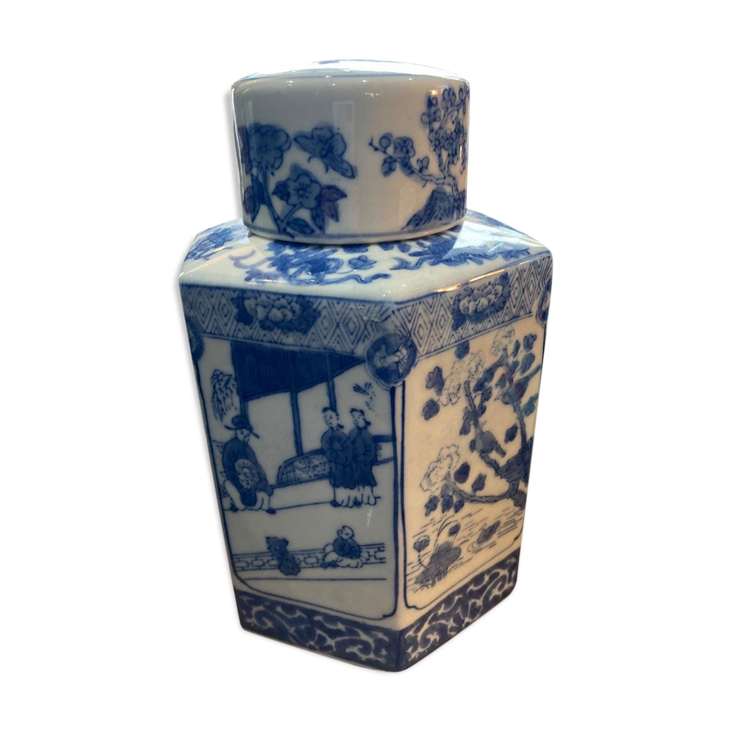 White and blue porcelain tea pot circa 1950