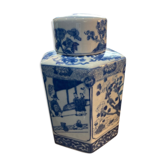 White and blue porcelain tea pot circa 1950