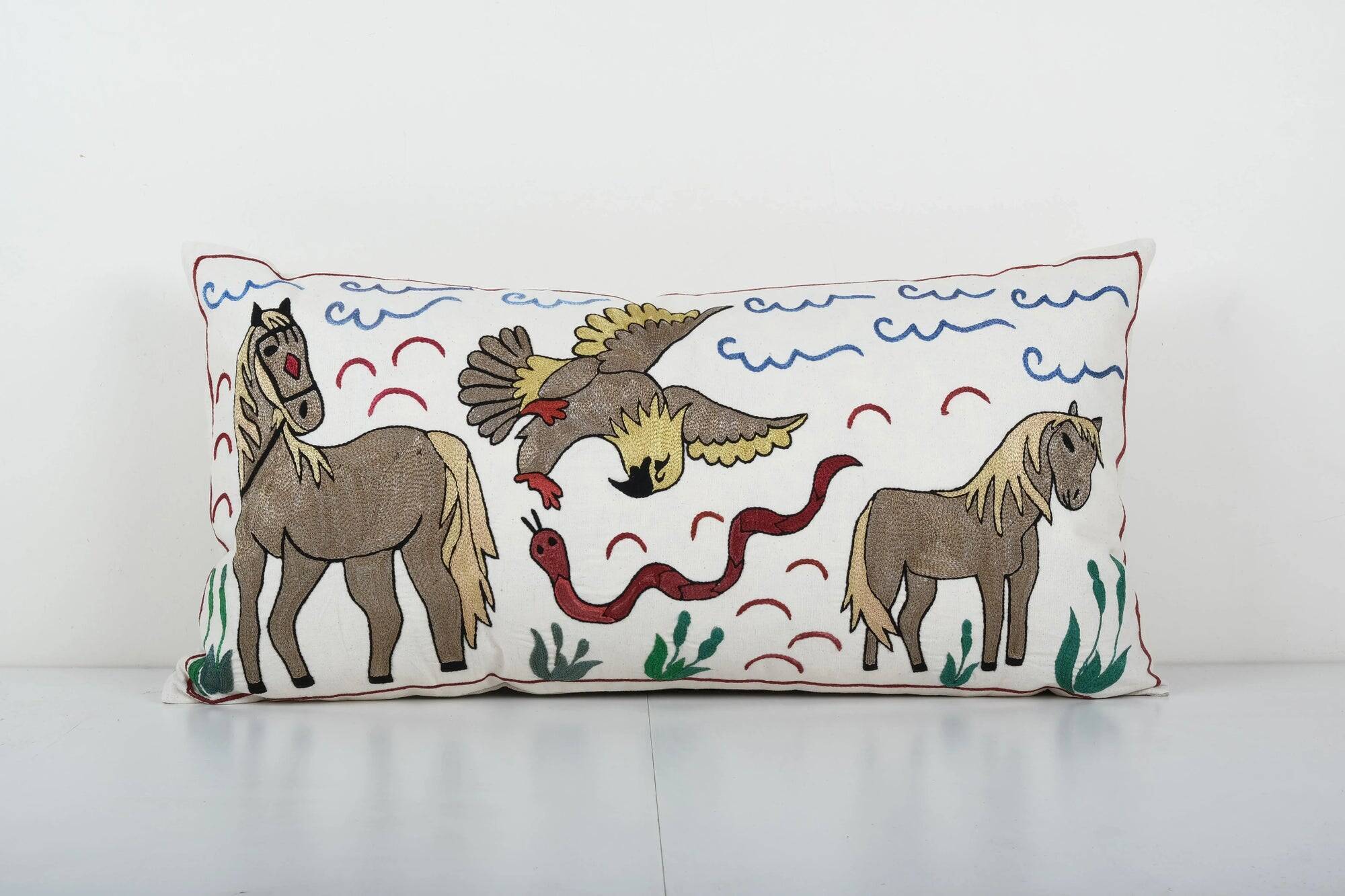 Vintage embroidered cushion cover 46x89 cm