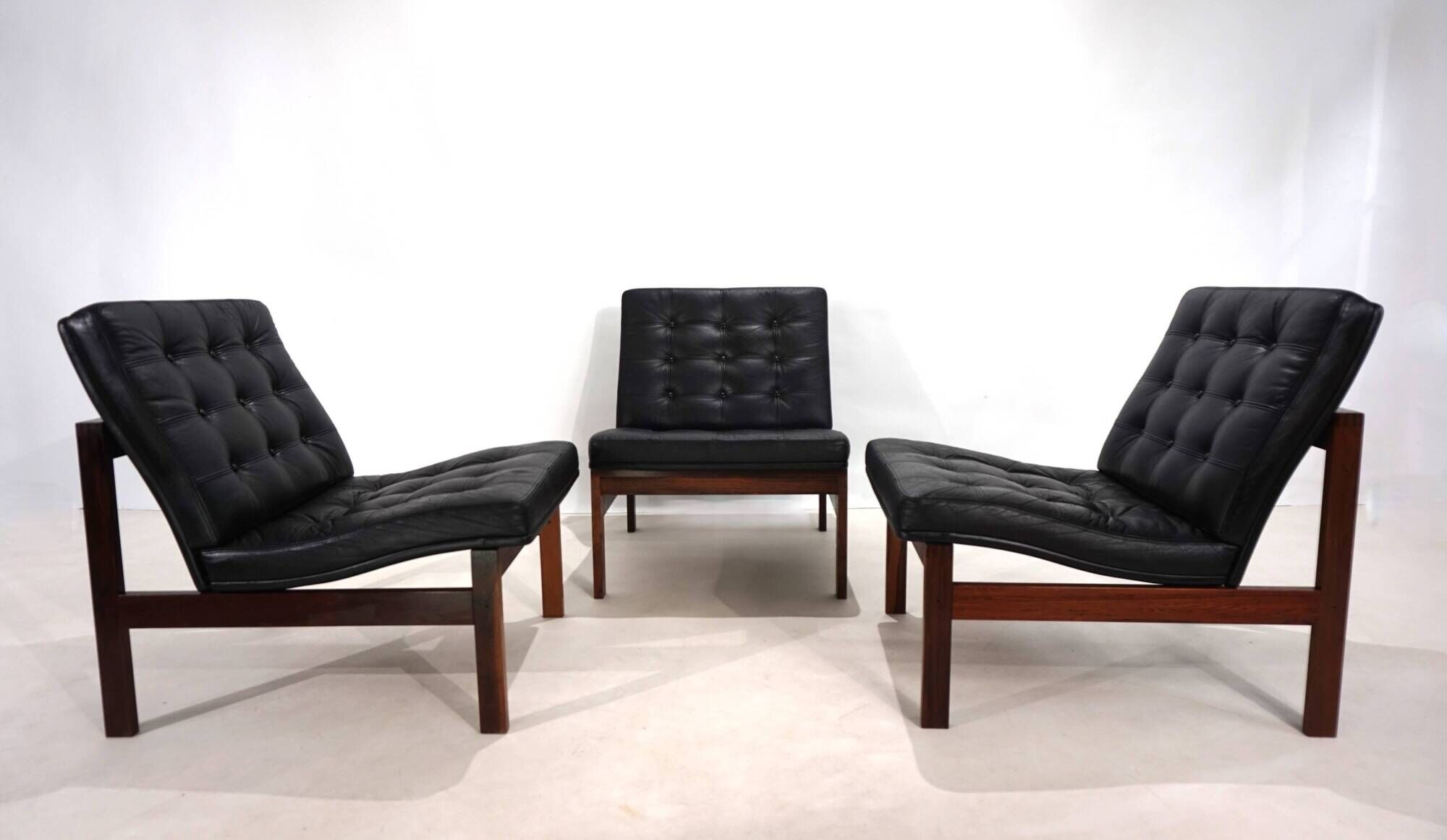 France & Son Set of 3 Modular Leather Armchairs by O. Gjerløv-Knudsen/T. Li