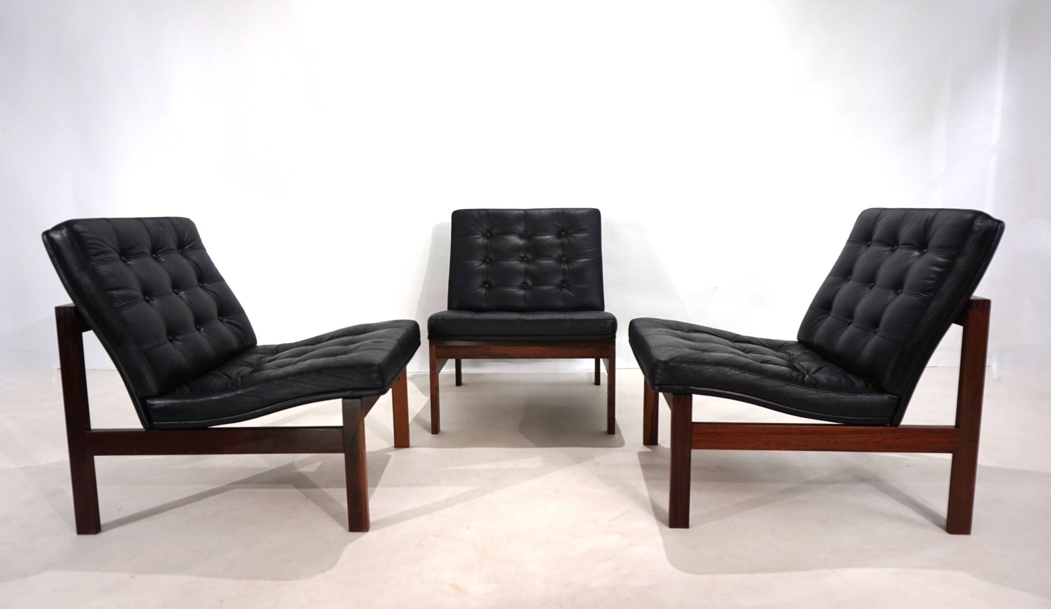 France & Son Set of 3 Modular Leather Armchairs by O. Gjerløv-Knudsen/T. Li