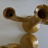 Pair of glazed earthenware candlesticks Pichon Uzès 1960